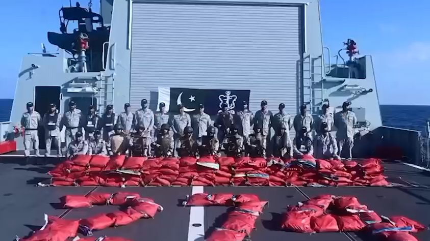Pakistan Navy ship YAMAMA seized 1,500 kg of hashish worth about US $3 million in a successful anti-narcotics operation in the Arabian Sea. (ISPR)